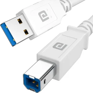 Portronics Power Cord 3 m PrintLink 3 Printer Cable with USB Type-A to USB Type-B Male Connectors, 3 Meters (Compatible with Laptops, Desktop, White, One Cable, USB Type A To PC Connector)